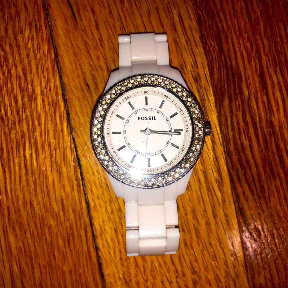 White Fossil Watch